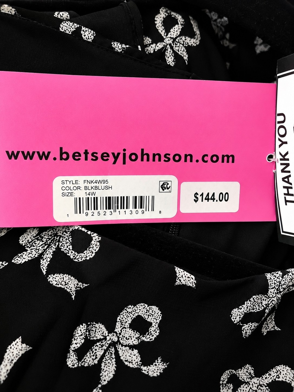 Betsey Johnson NWT 14W Black Floral Chiffon Dress Bow Flutter Sleeves MSRP $144 - Picture 4 of 5